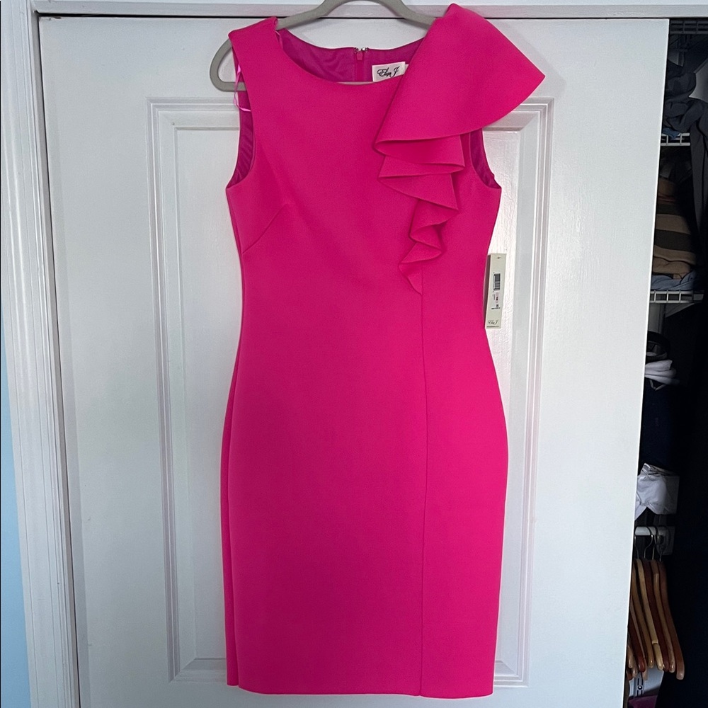 Eliza J Fuchsia Midi Dress with Ruffle Accent